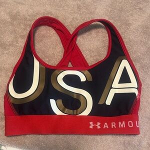 Under Armour Red and Black Sports Bra with Gold Accents